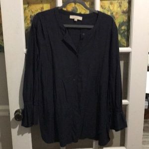 Gray button up top with peplum back